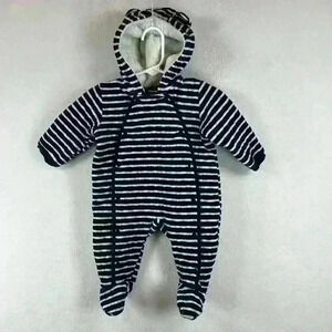 Lot (2) Nordstrom Baby/Carters Baby Snowsuits One Piece Sz 6 months Blue/White